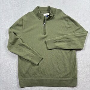 Artefact Sweater Mens XL Green 100% Merino Wool Chunky Knit 1/4 Zip‎ Mock Neck
